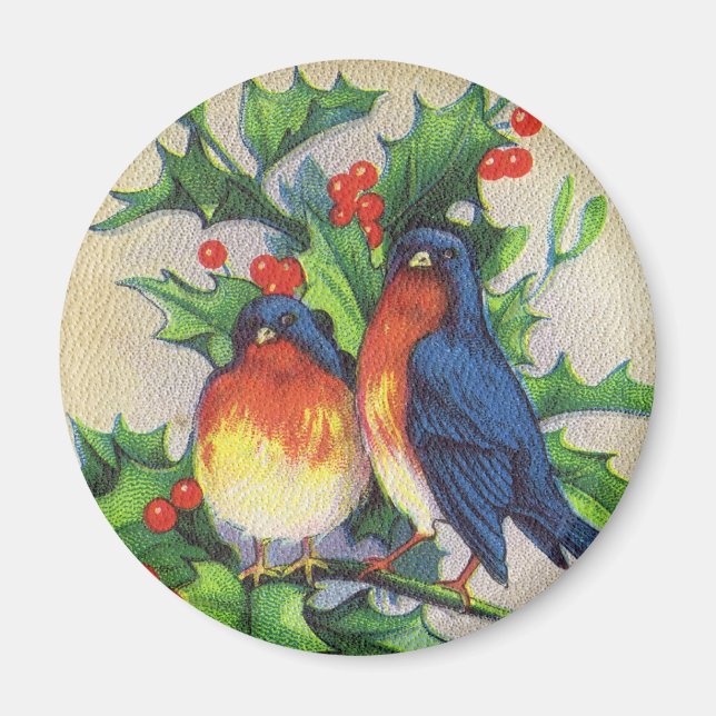 Robins & Holly Christmas Magnet (Front)