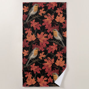 Robins in maple tree beach towel