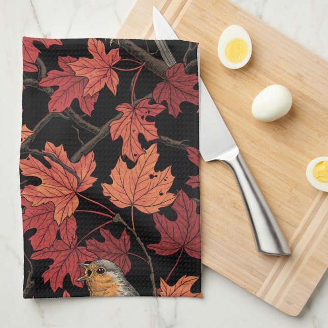 Robins in maple tree kitchen towel (Quarter Fold)