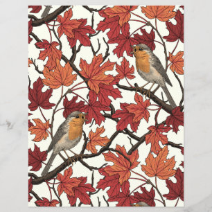 Robins in maple tree on off white