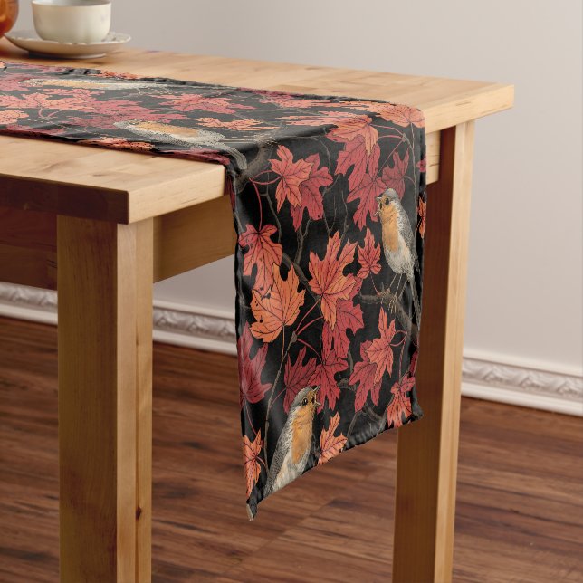 Robins in maple tree short table runner (In Situ)
