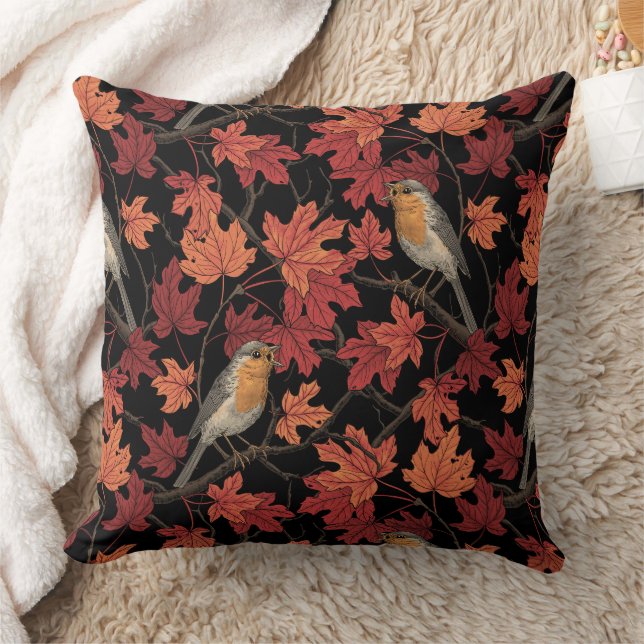 Robins in maple tree throw pillow (Blanket)