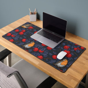 Robins in the apple tree/blue and red  desk mat