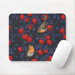 Robins in the apple tree/blue and red  mouse pad