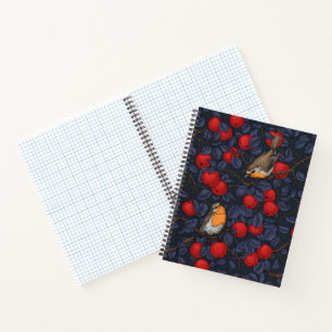 Robins in the apple tree/blue and red  notebook