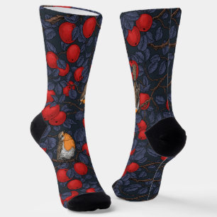 Robins in the apple tree/blue and red socks