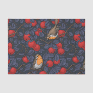 Robins in the apple tree/blue and red tissue paper