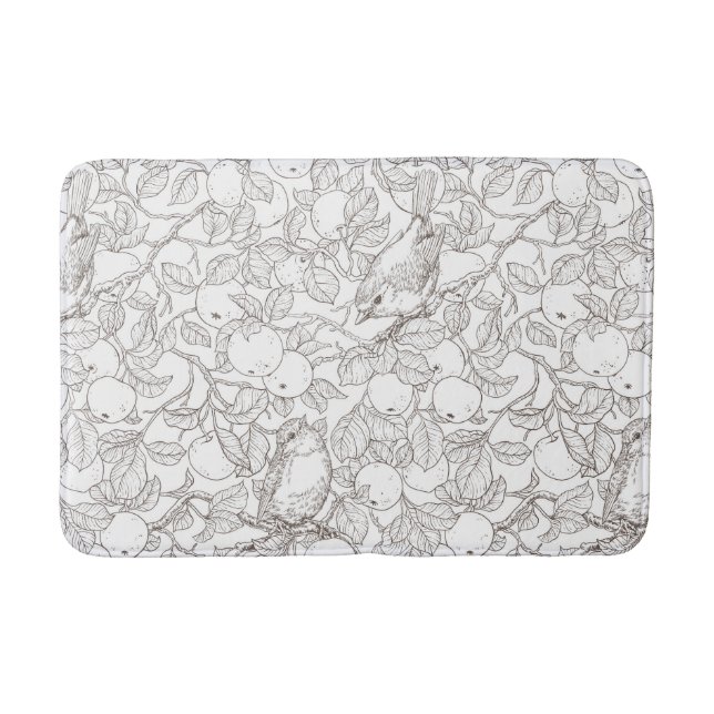 Robins in the apple tree/umber and white bath mat (Front)