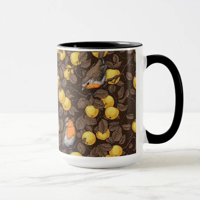 Robins in the apple tree/yellow and dark brown mug (Right)