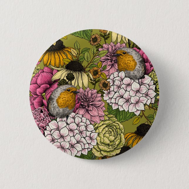 Robins in the garden 2 2 inch round button (Front)