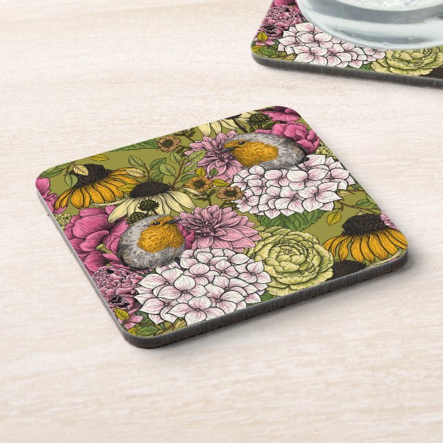 Robins in the garden 2 coaster (Left Side)