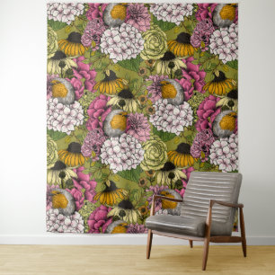 Robins in the garden 2 tapestry