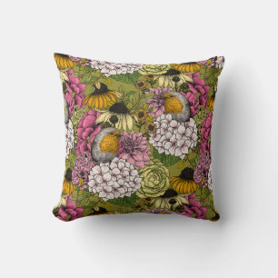 Robins in the garden 2 throw pillow