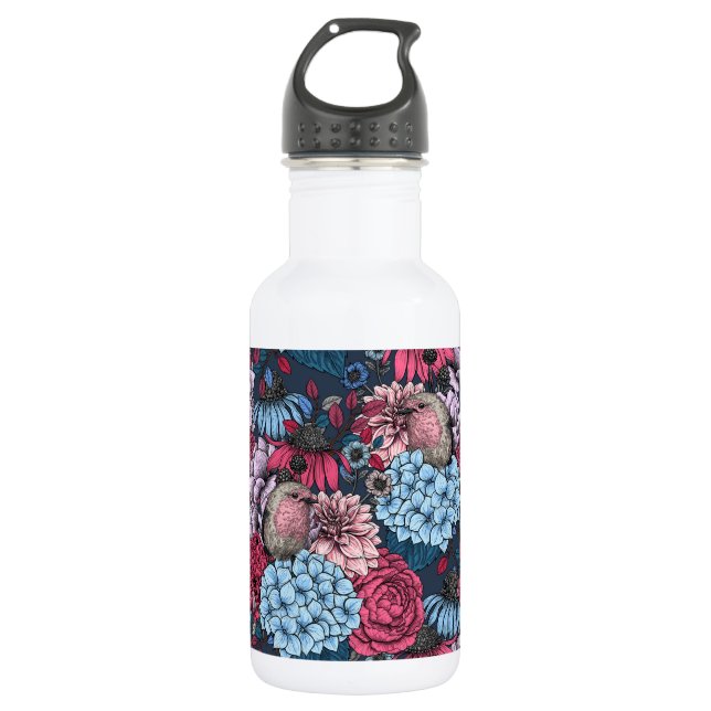 Robins in the garden 3 532 ml water bottle (Front)