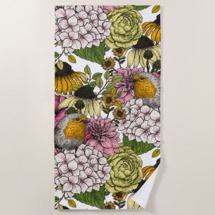 Robins in the garden beach towel