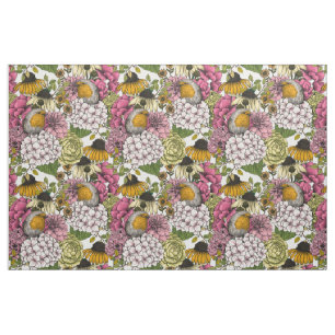 Robins in the garden fabric