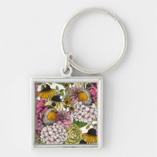 Robins in the garden keychain