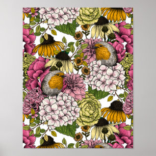 Robins in the garden poster