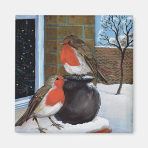 Robins in the snow magnet