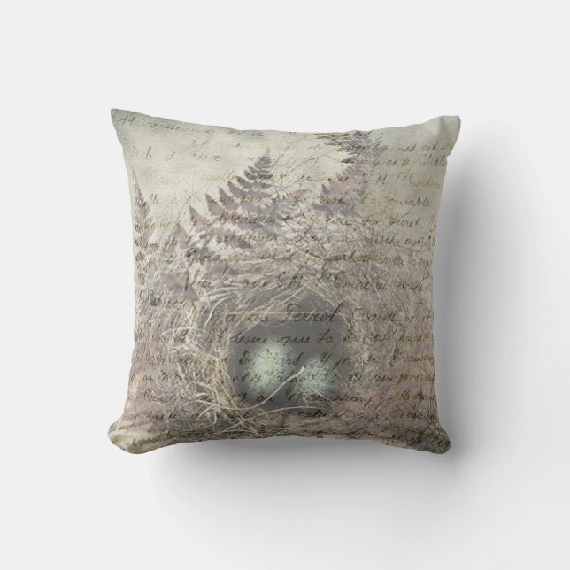 Robins Nest with french text. Throw Pillow (Front)