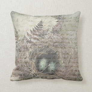 Robins Nest with french text. Throw Pillow
