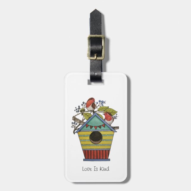 Robins With Blueberries And Birdhouse Luggage Tag (Front Vertical)