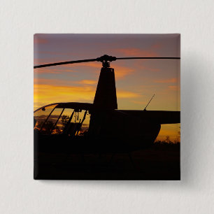 Robinson R44 helicopter at sunset 2 Inch Square Button