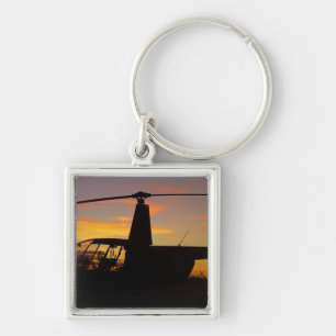 Robinson R44 helicopter at sunset Keychain