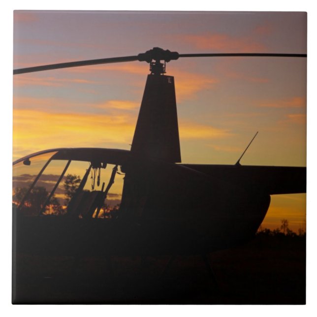 Robinson R44 helicopter at sunset Tile (Front)