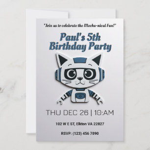 Robo Cat Birthday Party - Futuristic Feline Fun Invitation