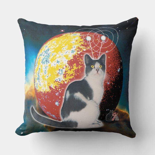 Robo-Cat Hobo Throw Pillow (Front)