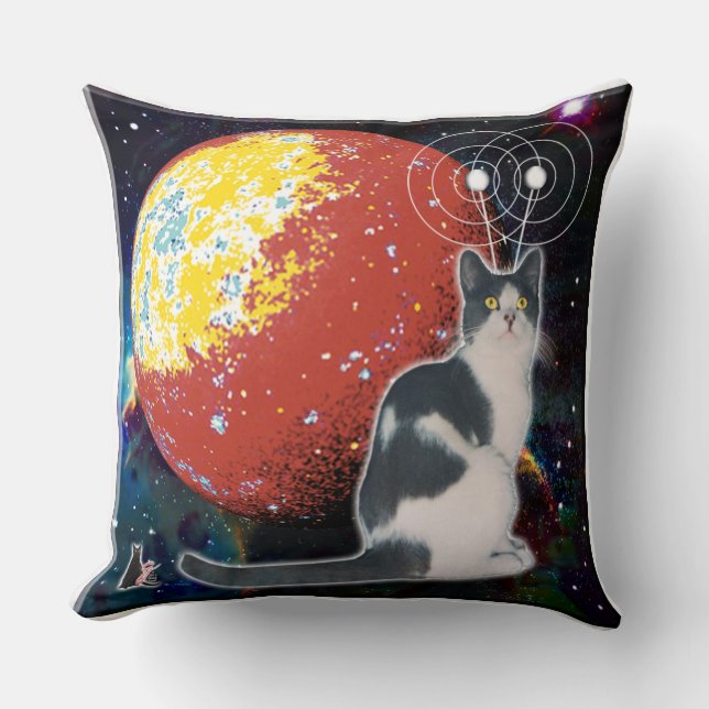 Robo-Cat Hobo Throw Pillow (Front)