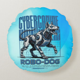 Robo Dog – Futuristic Cyber Canine Round Pillow