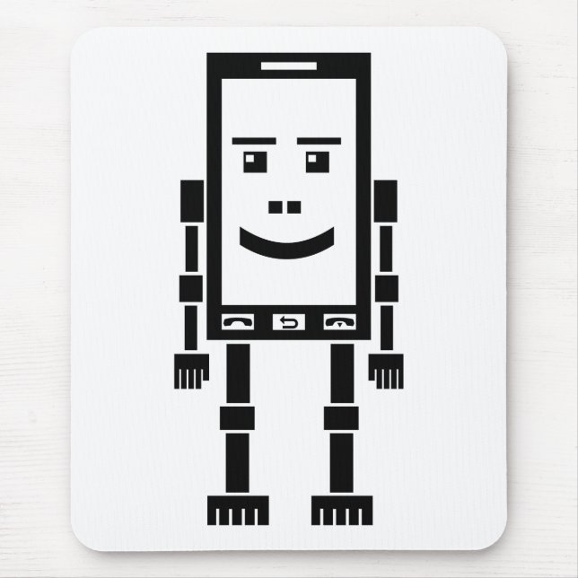 Robo Phone - Black on White Mouse Pad (Front)