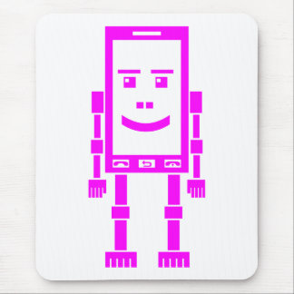 Robo Phone - Magenta on White Mouse Pad