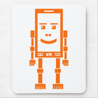 Robo Phone - Orange on White Mouse Pad