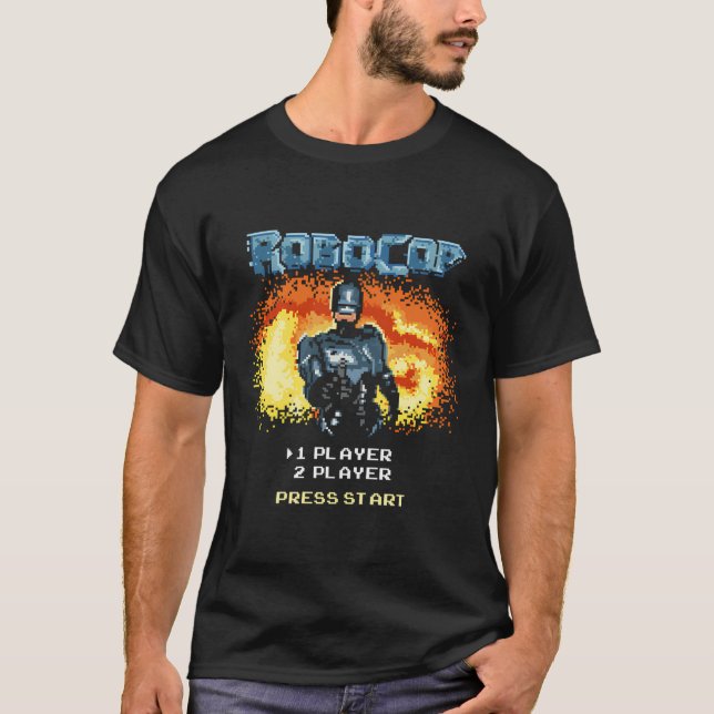 Robocop Video Game Start Menu Pixelated Portrait T-Shirt (Front)
