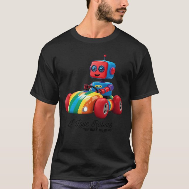 RoboRacers Cute Robot Race Cars friends T-Shirt (Front)