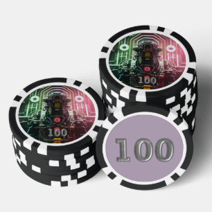 Robot 1 black 100 striped poker chip