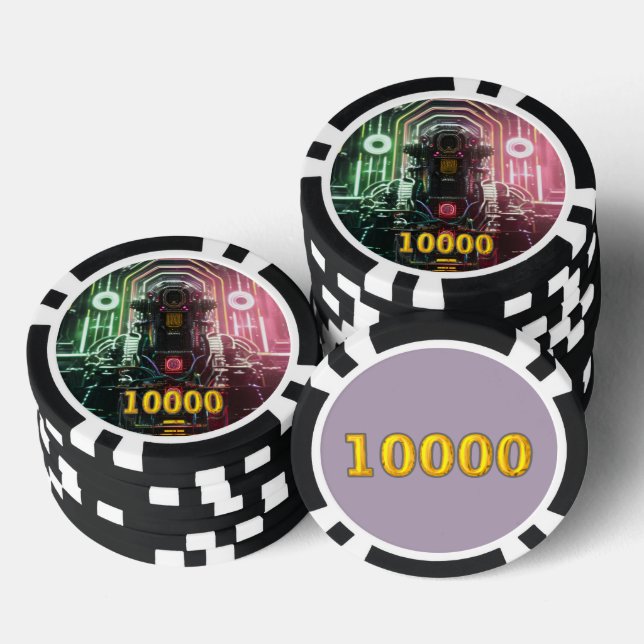 Robot 1 black gold 10000 striped poker chip (Stack)