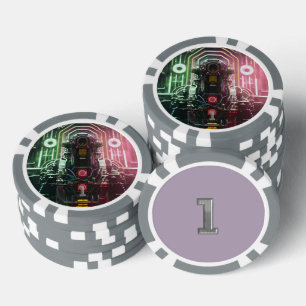 Robot 1 grey 1 striped poker chip