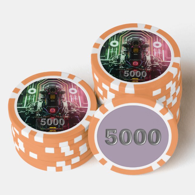 Robot 1 orange 5000 striped poker chip (Stack)