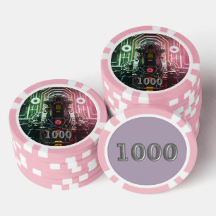 Robot 1 pink 1000 striped poker chip