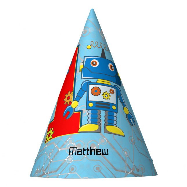 Robot 1st Birthday Party Hat (Front)
