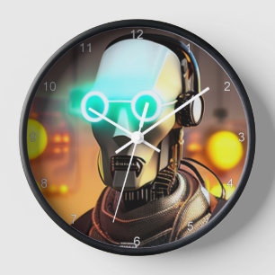 Robot 2 black wall clock w numbers