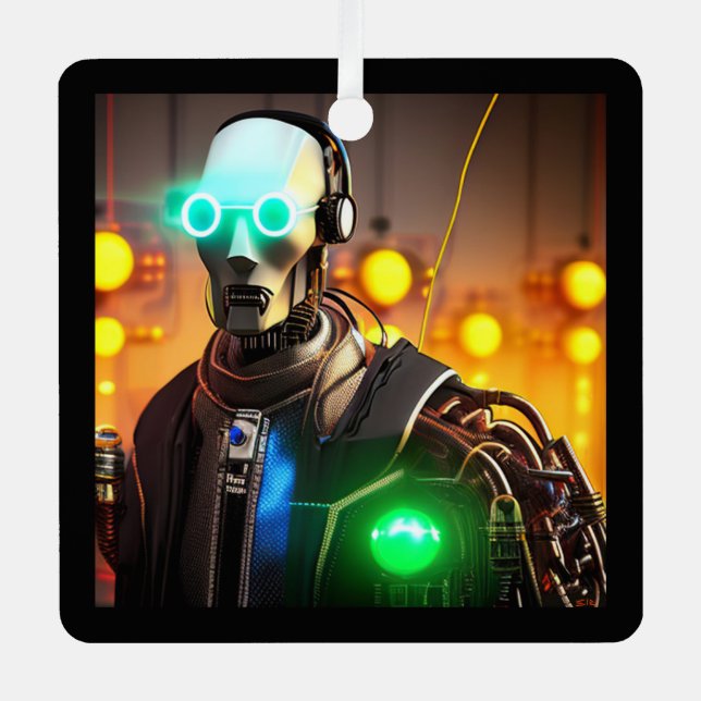 Robot 2 ornement en métal carré (Recto)