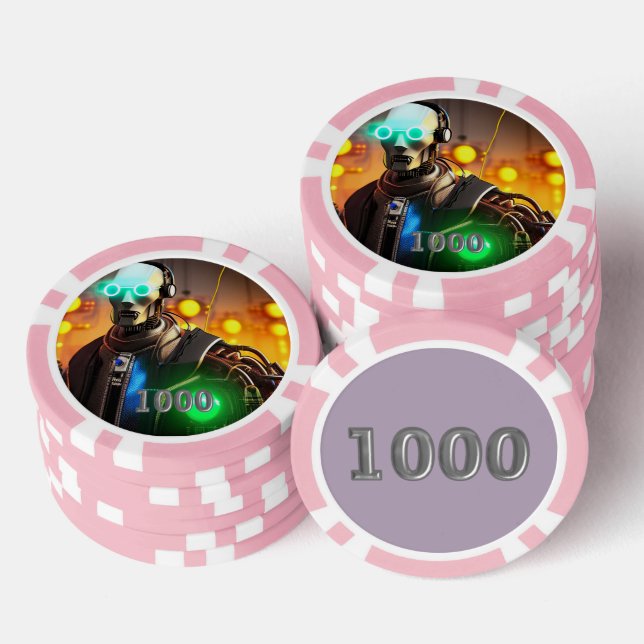 Robot 2 pink 1000 striped poker chip (Stack)