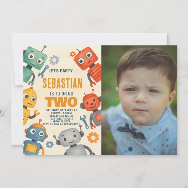 Robot 2e Invitation anniversaire avec photo (Devant)