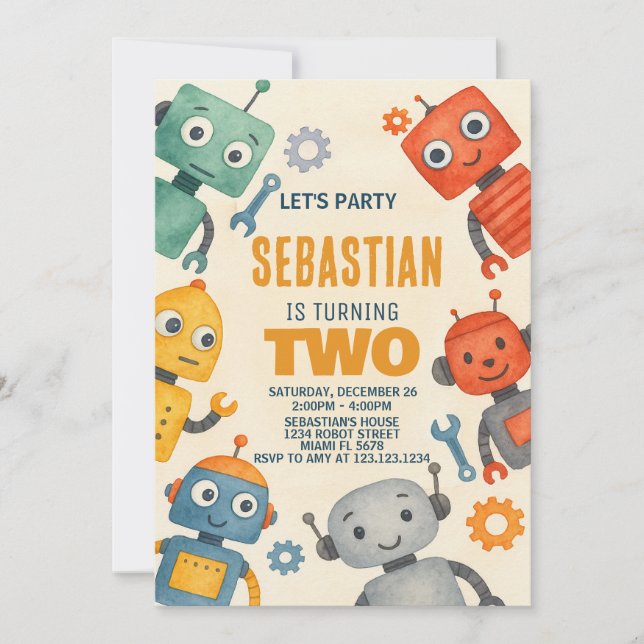 Robot 2e Invitation d'anniversaire (Devant)