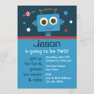 Robot 2nd Birthday Custom Invitations